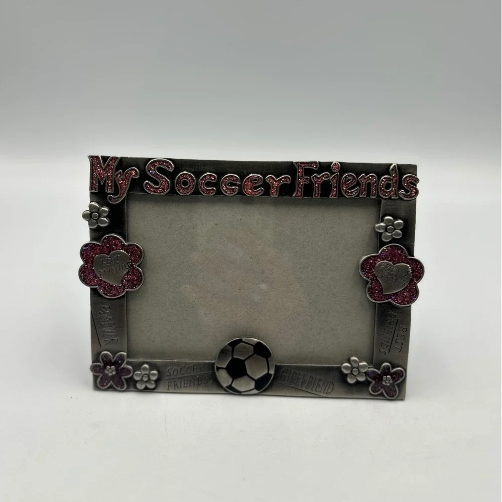 My Soccer Friends Pewter Tone Metal Picture Frame Pink Glitter Soccer Ball 4x6